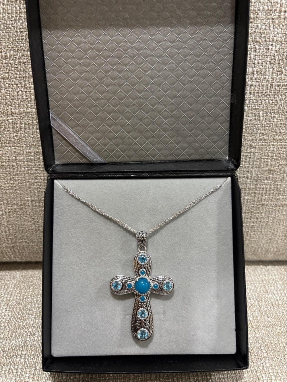 Sterling Silver Blue Topaz Cross Pendant